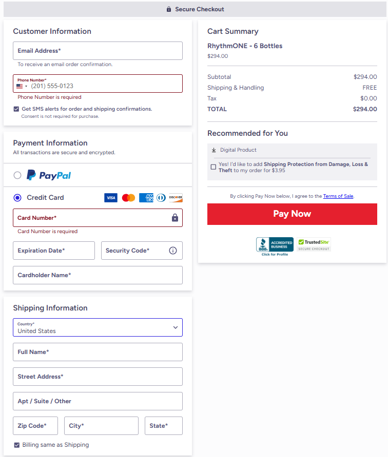 RhythmONE Checkout Page
